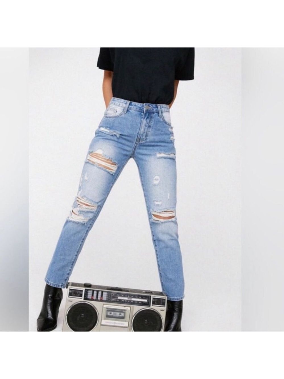 Nasty Gal Distressed Ripped Faded Boyfriend Jeans